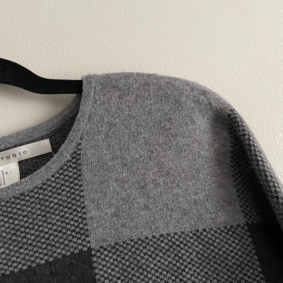 Max Studio Women SZ S Gray Plaid 3/4 Sleeve Pullover Tunic Hemline Sweater NWT - Picture 9 of 9